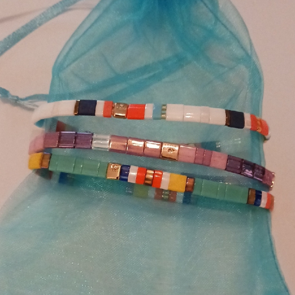 Fossil Multicolor Tile Beaded Bracelets